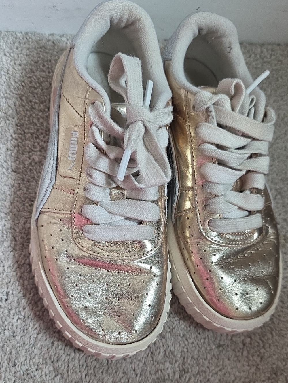 Puma Kids Metallic Gold Lace-Up Sneakers with White Laces